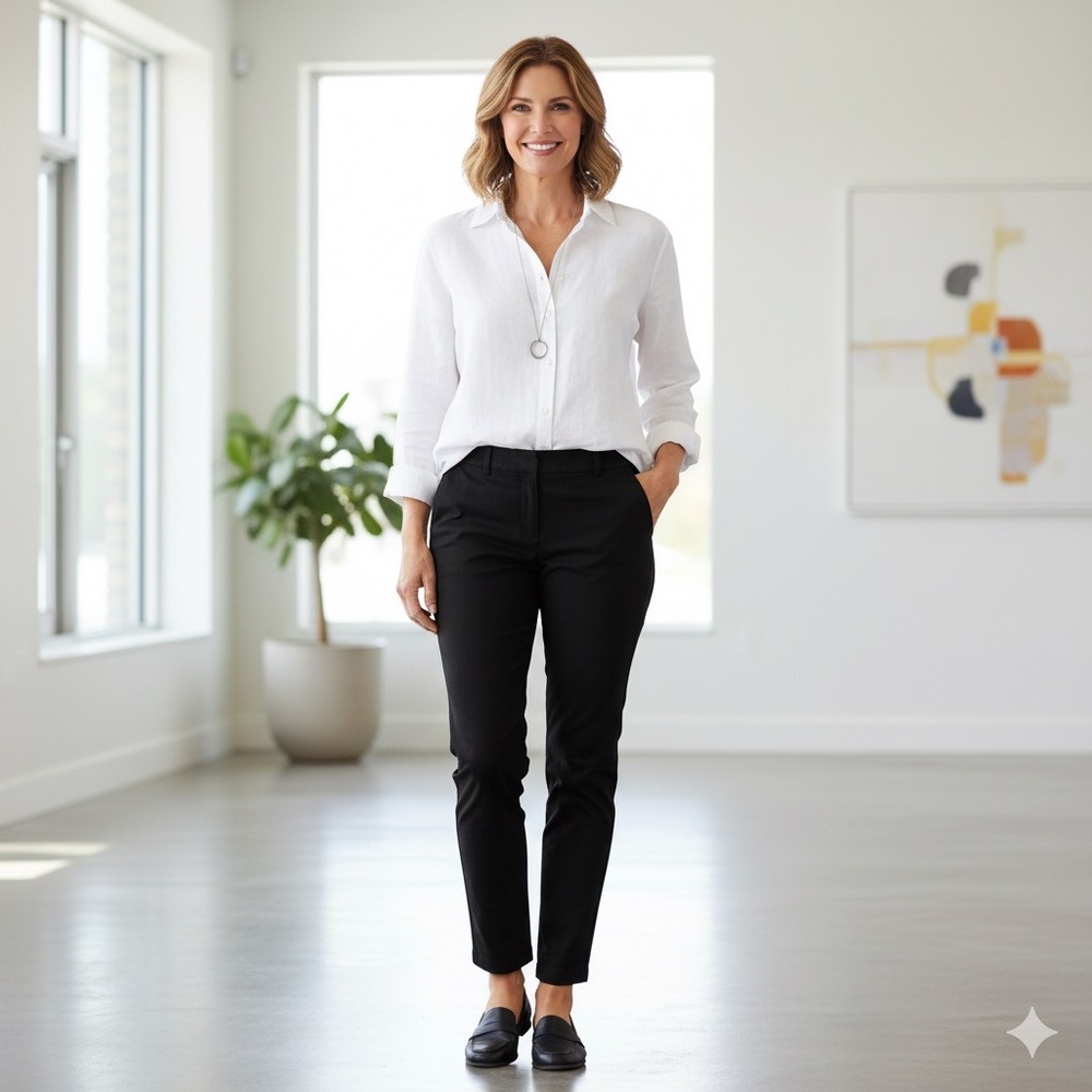 J Jill Straight Leg Cotton Linen Blend Pants Women 14 Black Minimal Classic Work
